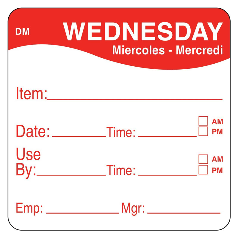 2x2" Dissolve-A-Way Day Prep Labels - Wednesday (Roll/250)