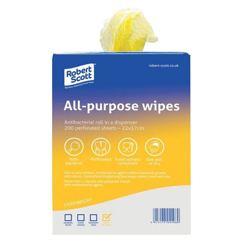 All Purpose Wipes Yellow - 200 Per Roll