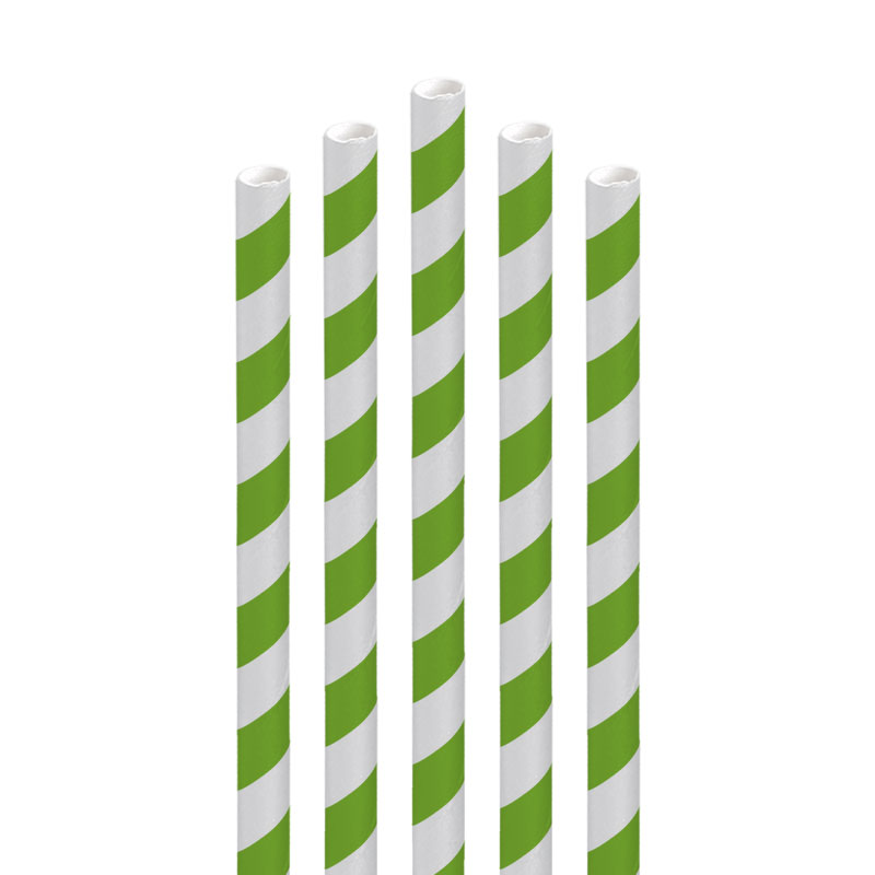 Green & White Striped Paper Straws 200mm x 6mm (Pack/250)