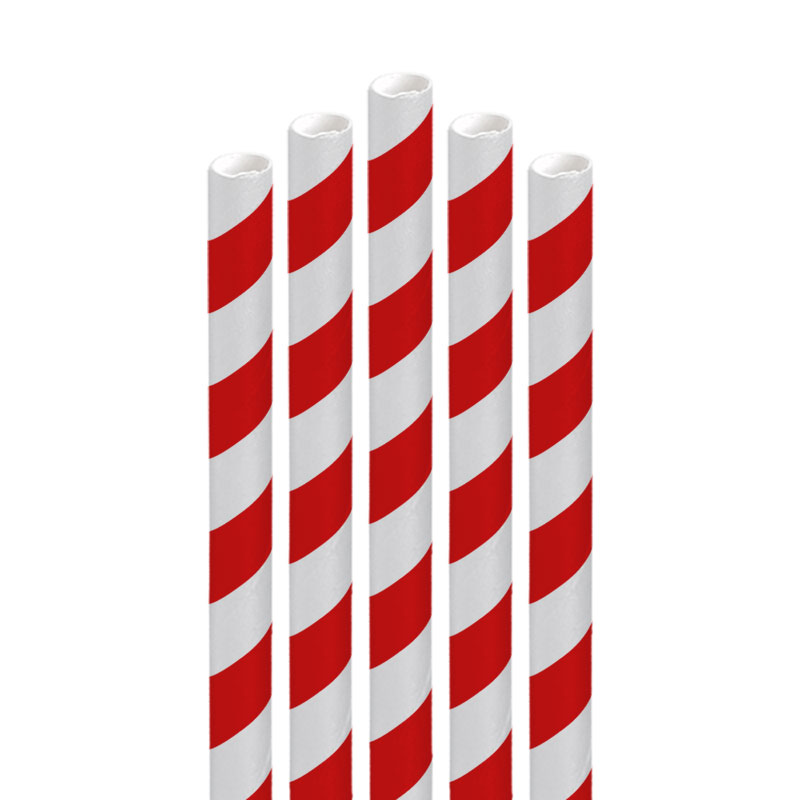 Red & White Striped Paper Straws 230mm x 8mm (Pack/250)