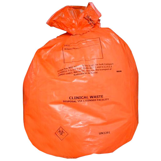 Orange Clinical Waste Bags M/D 360x560x640mm 30L (Roll/50)