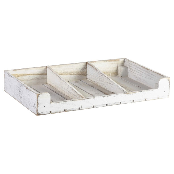 WHITE WASH WOODEN DISPLAY CRATE 53X32X8CM
