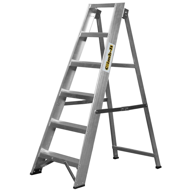 Climb-It 8 Tread Aluminium Swingback Stepladders with Handrail