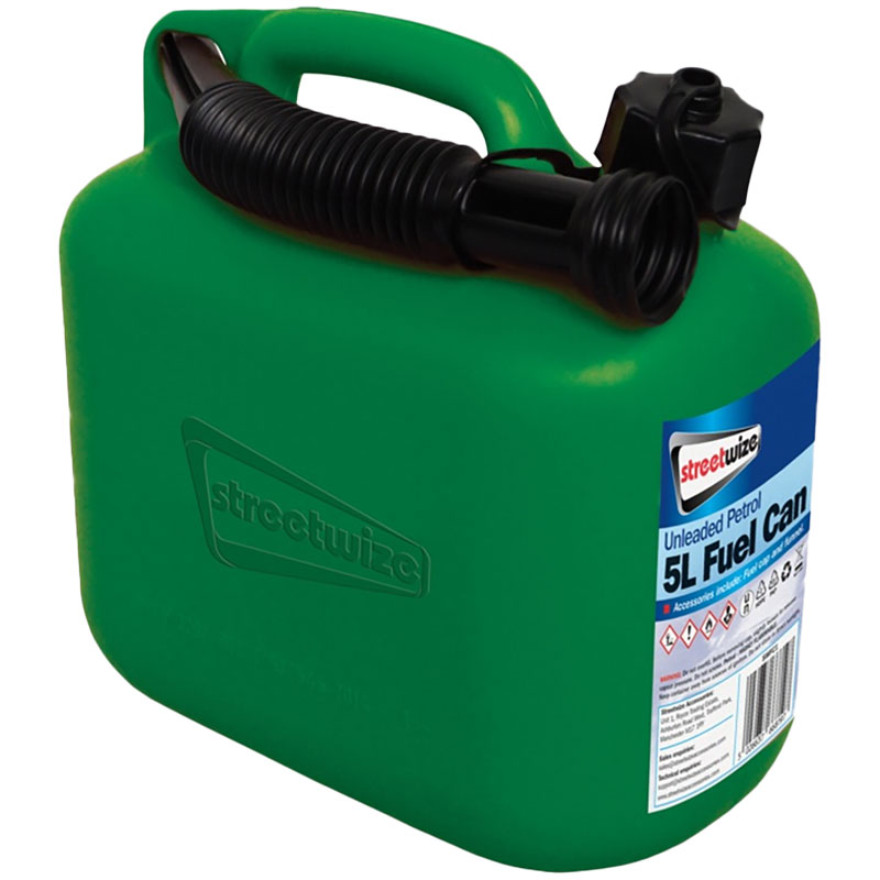 5L Green Unleaded Plastic Petrol Can
